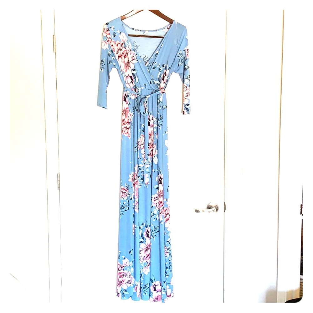 Blue floral maternity maxi